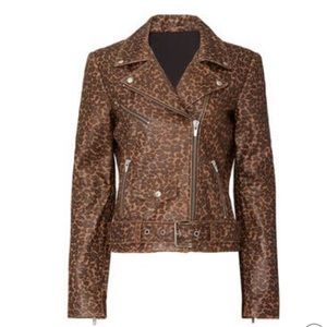 Veda leopard print Smooth Jayne Leather Jacket